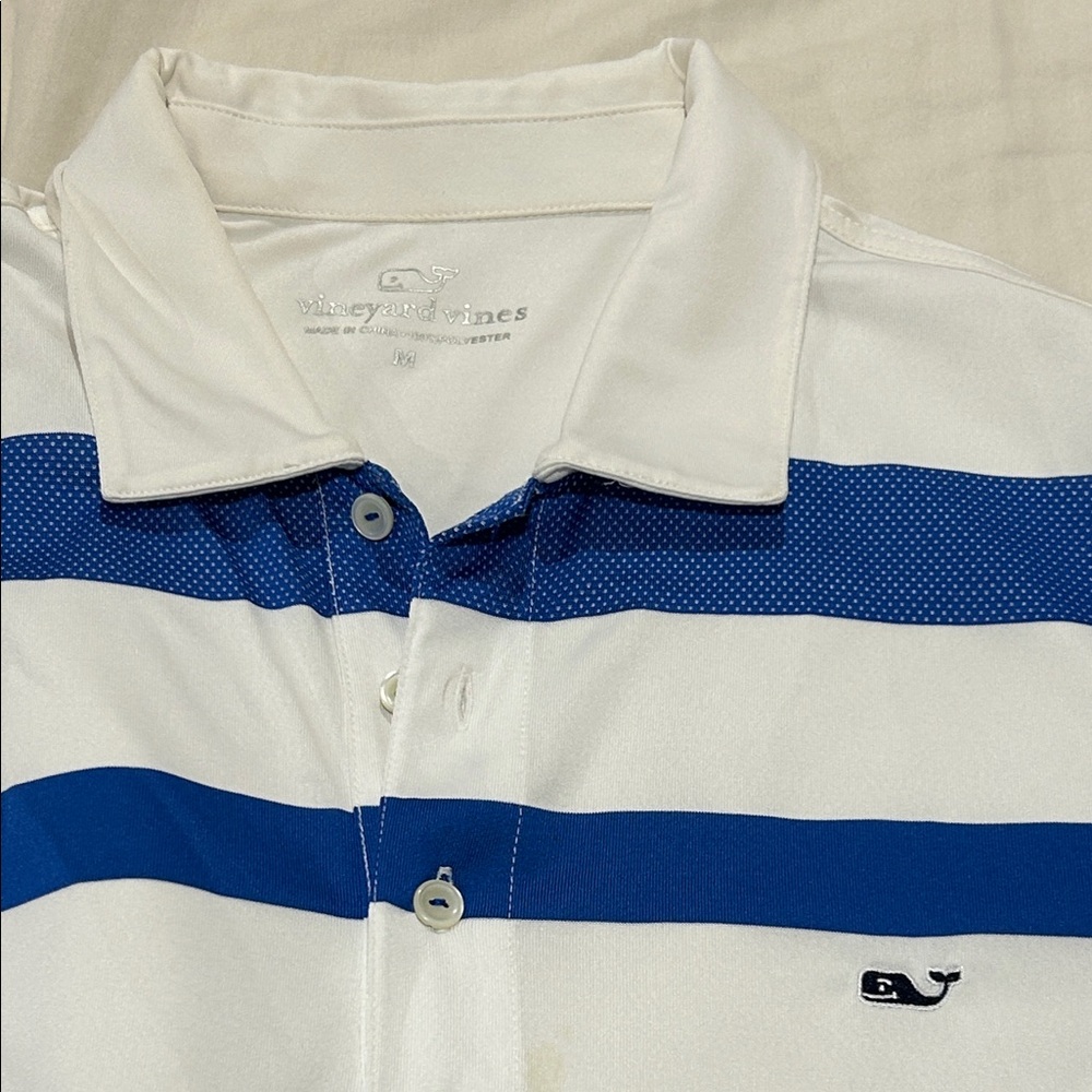 Vineyard Vines Men's Blue, Orange, and White Sport Striped Shirt